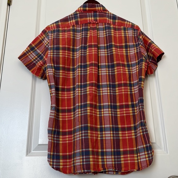 J. Crew Cotton Orange Plaid Indian Madras Button Down Shirt Small - Picture 3 of 4